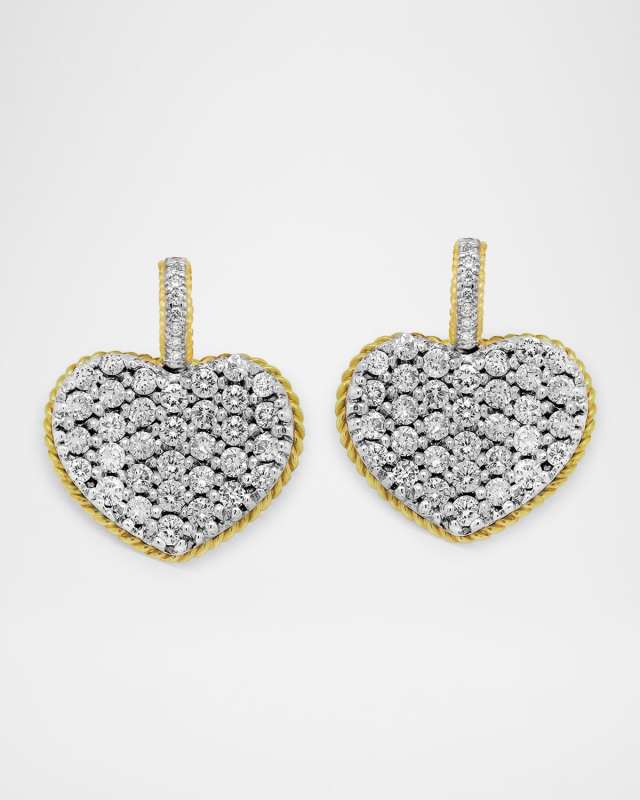 18K Two Tone Heart Earrings with Diamonds